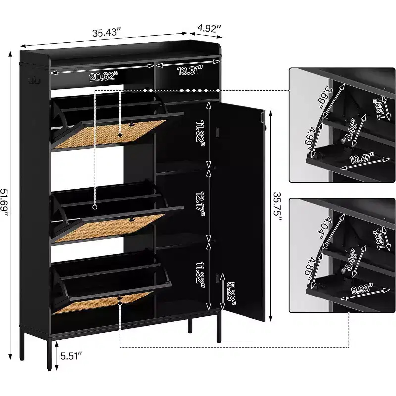 COZONY Shoe Storage Cabinet with Flip-Down Drawers, 3-Tier Adjustable Shelves Entryway Organizer, Space Saving Design for Front Door Entrance