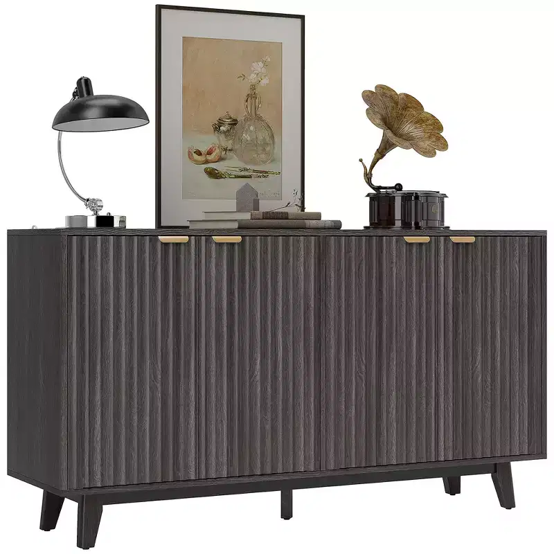 HOMCOM Fluted Buffet Cabinet with Storage, 55 Modern Sideboard Storage Cabinet with 4 Doors, 2 Adjustable Shelves and 5 Wood Legs