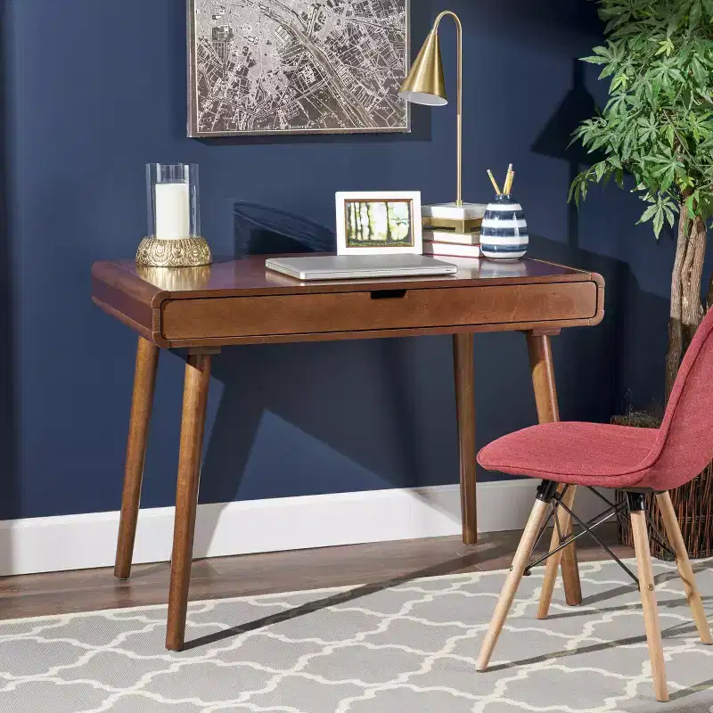 Okak 40IN Elegent Standing Desk with Large Drawers, Computer Desk with Wooden Legs, Home Office Desks for Workplace, Reading Room, Brown