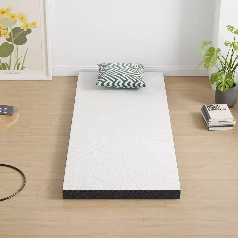 FDW 3 inch Folding Mattress Tri Fold Memory Foam Mattress Topper Foldable Mattress Topper with Washable Cover for Camping