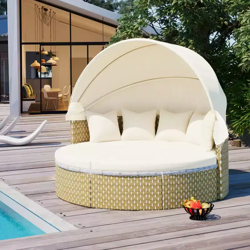 Whisen Outdoor Rattan Sectional Sofa Set with Retractable Canopy & Removable Cushion