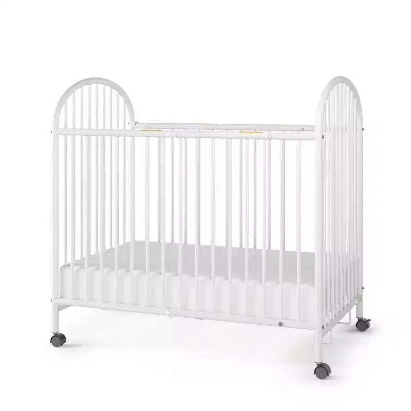 Child Craft Sweet Dreamer Arched Compact Folding Portable Crib with 3 Crib Mattress & 2 Locking Wheels, Durable Construction, Easy to Clean (White)