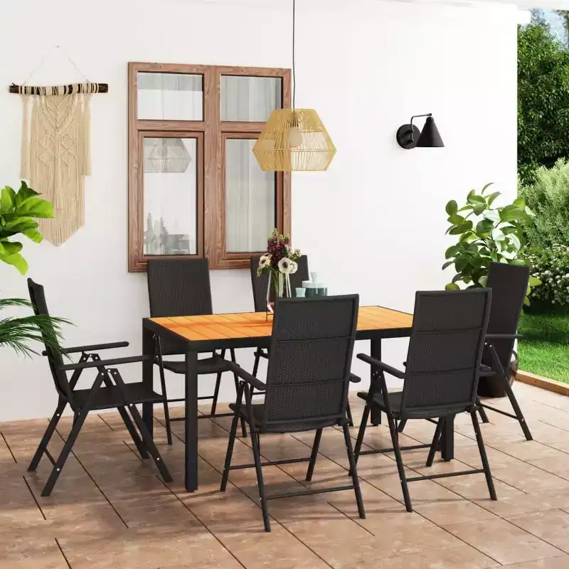 vidaXL Dining Set Black and Brown PE rattan, WPC, aluminum Medium
