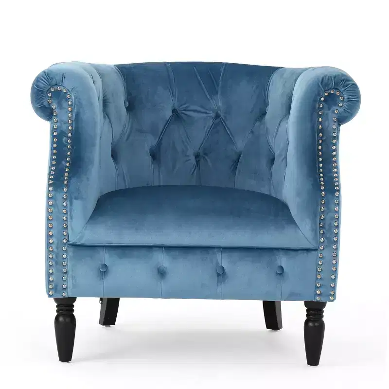 Contemporary Tufted Upholstered Club Chair with Nailhead Trim