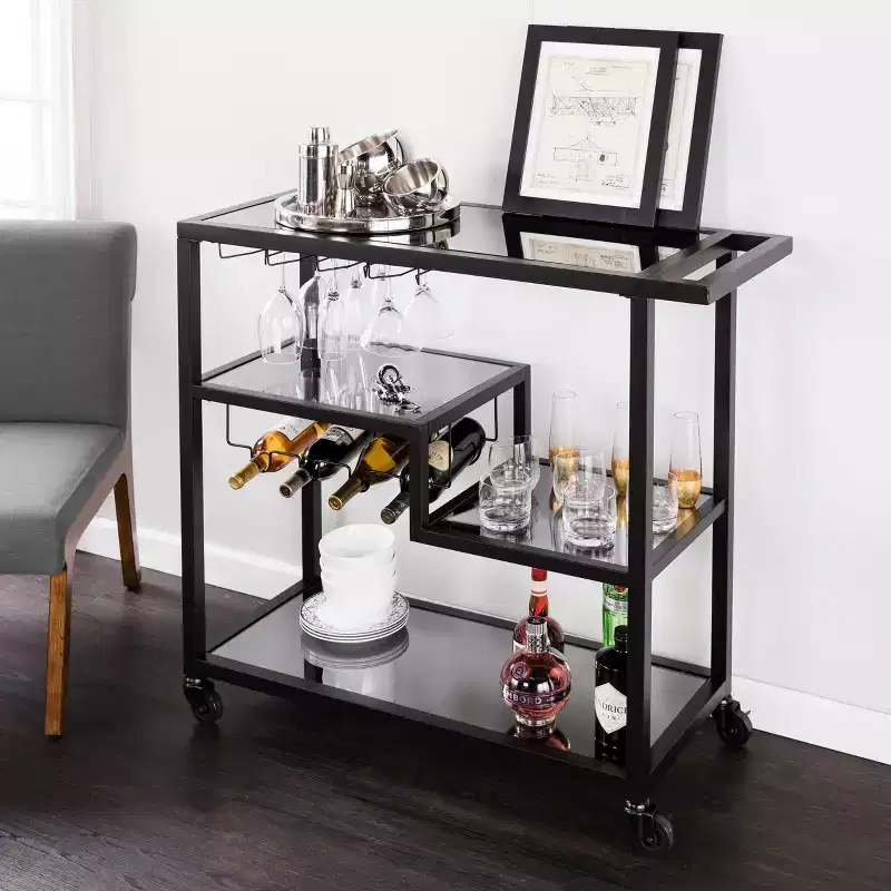 Holly & Martin Zephs Bar Cart - Black with Smoked Mirror - SEI