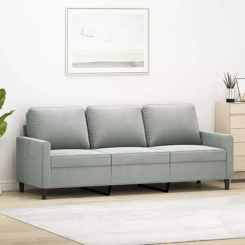 Light Gray 3-Seater Velvet Sofa with Metal Frame