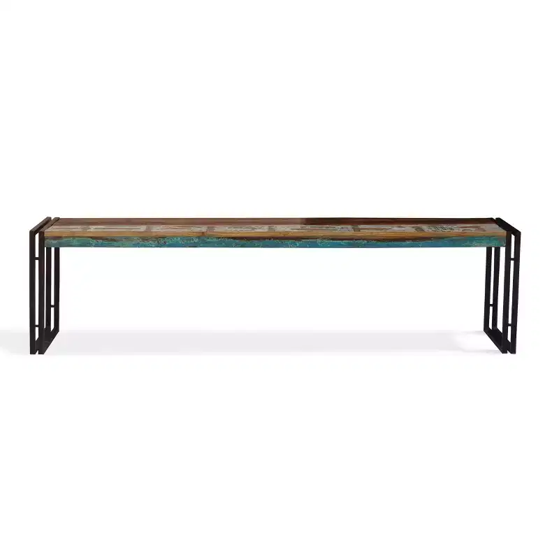 60" Handmade Old Wood Bench with Metal Legs Brown - Timbergirl