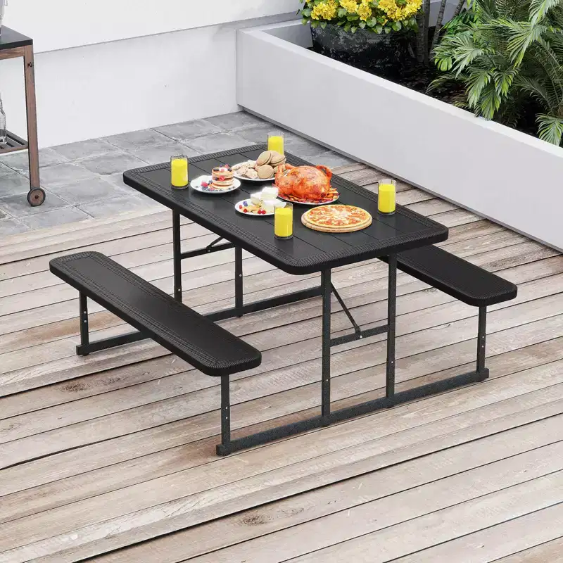 Costway Picnic Table Bench Set for 2-4 People Outdoor Rectangular Camping Dining Table Black/Gray/Green/White