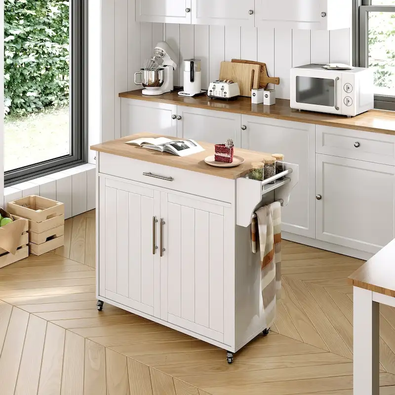 Kitchen Island with Storage Cabinet and Drop Leaf