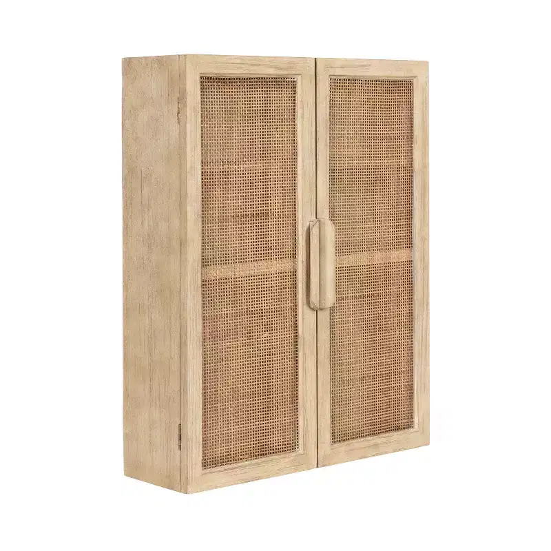 Kate and Laurel Ori Rattan 2-Door Wall Cabinet, 22x28 Natural