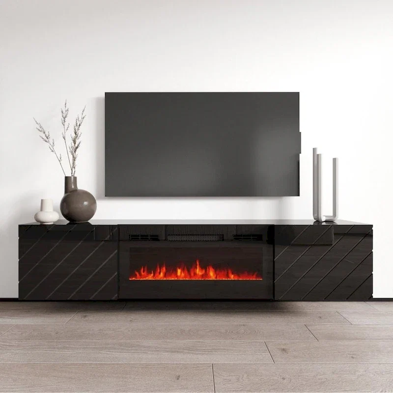 Wall Mounted Electric Fireplace TV Stand, Fits Up to 80