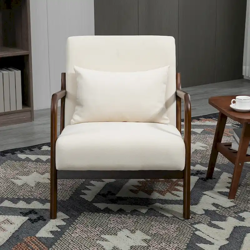 Mid-Century Velvet Upholstered Accent Chair Armchair w/Waist Cushion