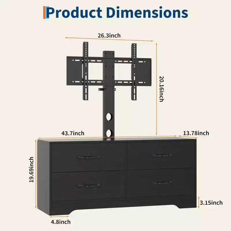 TV Stand with Mount & 4 Drawers, Entertainment Center up to 75 inch TV, Modern Media Console Fabric Dresser TV Stand for Living Room Bedroom