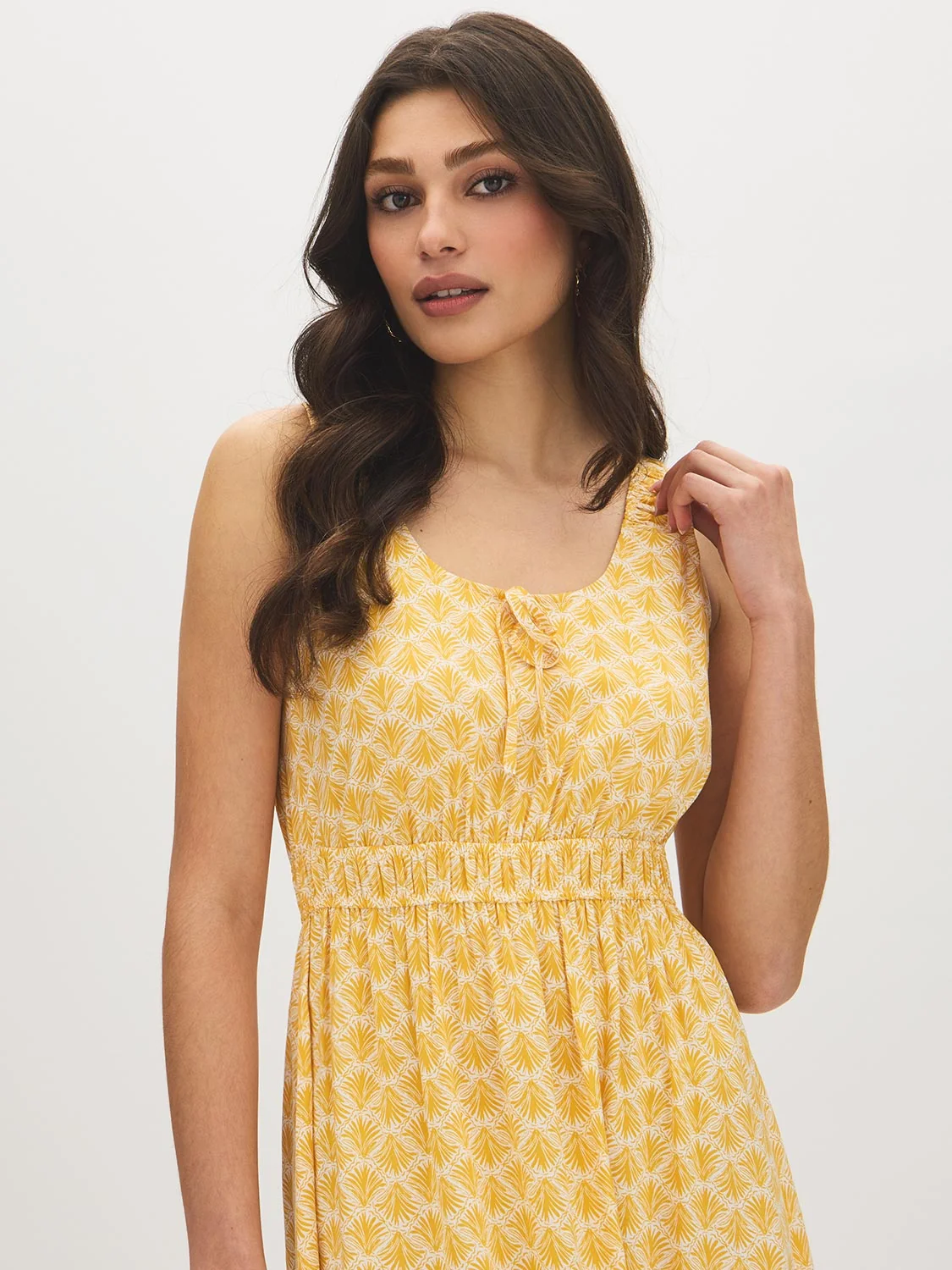 Shell Print Tiered Midi Dress