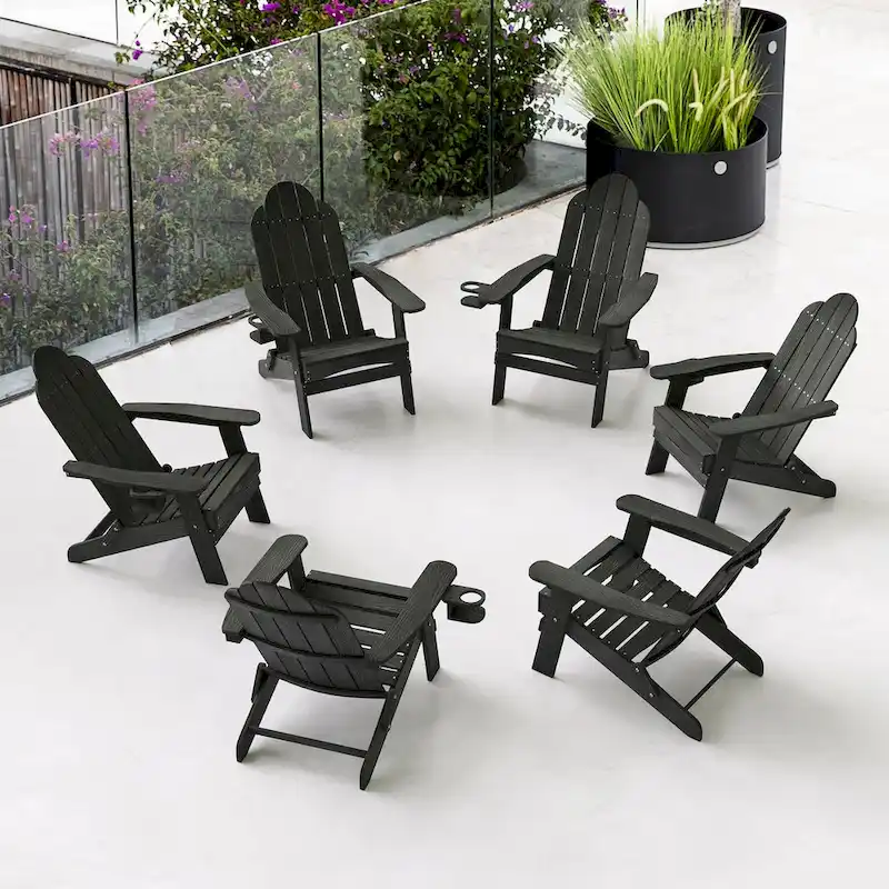 LUE BONA Foldable HDPS Weather Resistant Patio Adirondack Chairs With Cup Holder Set of 6 - 35D x 30W x 36.2H