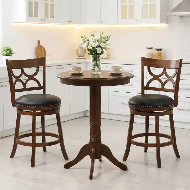 Costway 26'' Counter Height Bar Stools Set of 2 w/Rubber Wood Frame Upholstered Seat