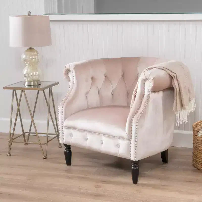 Contemporary Tufted Upholstered Club Chair with Nailhead Trim