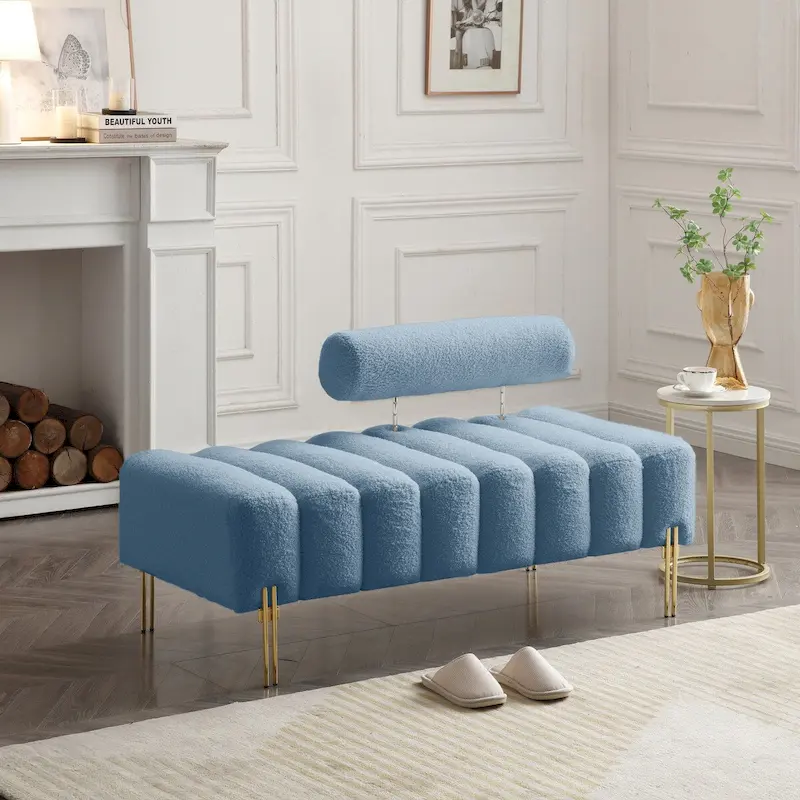 53.2 Width Modern End of Bed Bench Fabric Upholstered 2 Seater Sofa Couch Entryway Ottoman Bench