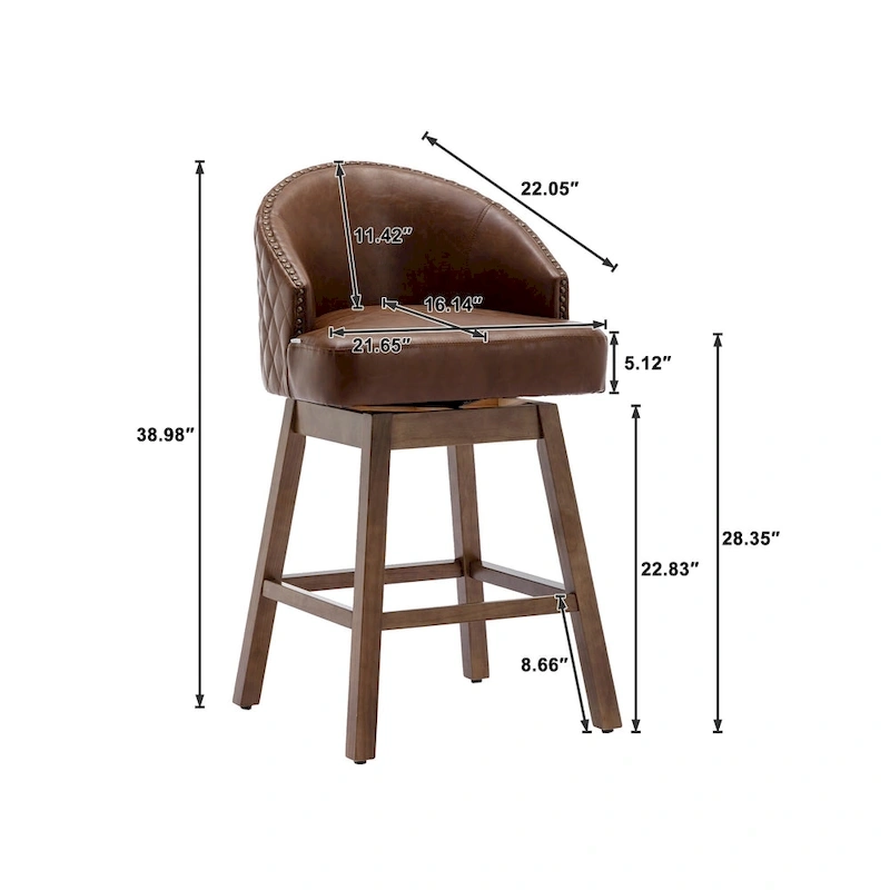 Swivel Wood Counter Height Bar Stools with Footrest (Set of 2)