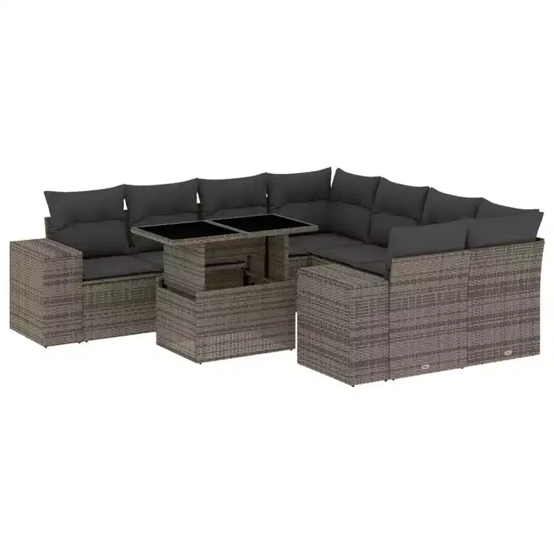 vidaXL Patio Sofa Set with Cushions Outdoor Furniture 9 Piece Poly Rattan