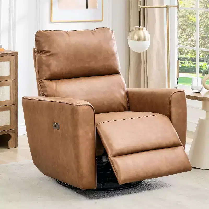 Power Recliner Chair Swivel Glider, Upholstered Living Room Rocker with Curved Armrests & Padded Backrest for Bedroom