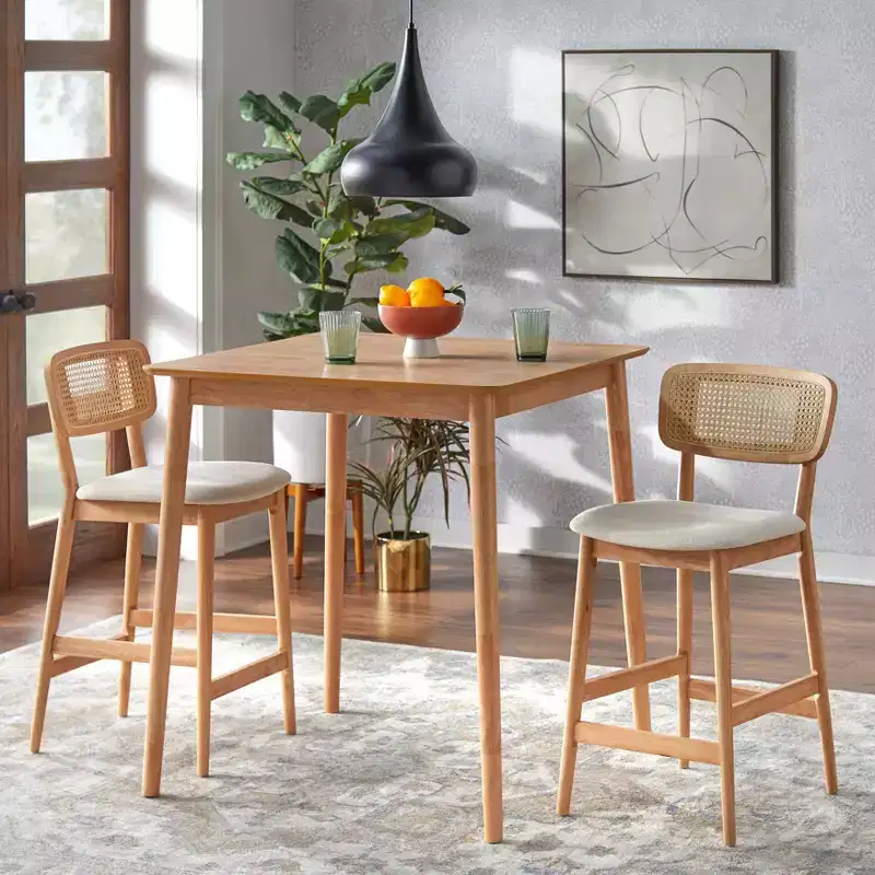 Buylateral 3pc Newington Cane Counter Height Dining Set Light Oak Finish/Beige