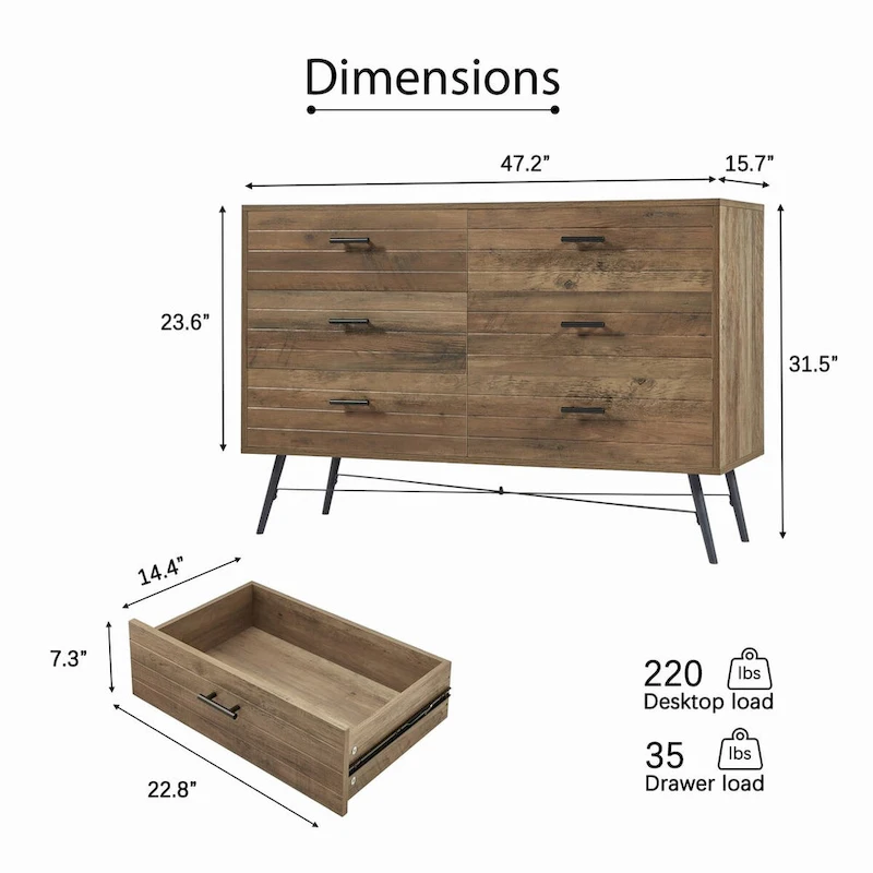47.2W Modern Bedroom with Deep 6 Drawers - N/A