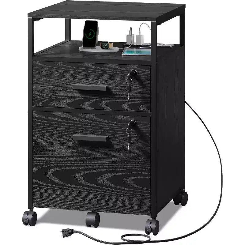 2-Drawer File Cabinet & Mobile Printer Stand with Open Storage Shelf, Fits A4 & Letter Size