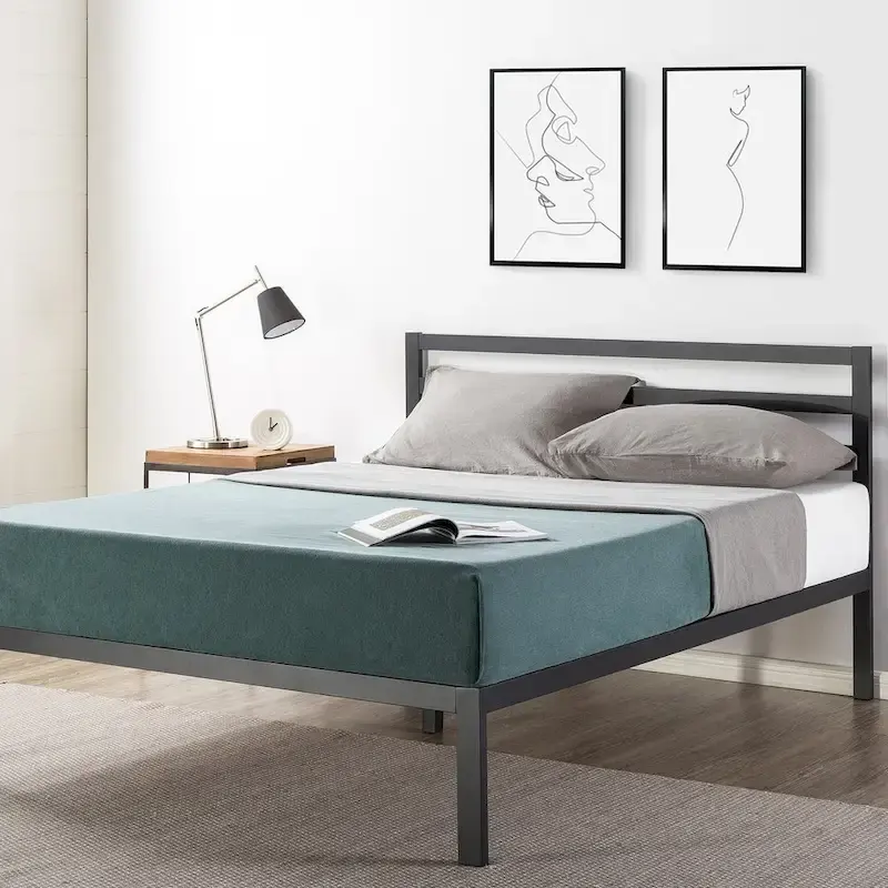 14 Inch Metal Platform Bed with Wood Slat Support By