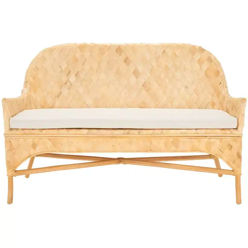 Woven Sofa Bench with Cushion - Natural & White