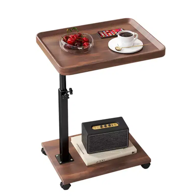 C Table End Table with Wheels - Adjustable Height 360 Swivel TV Tray Table for Sofa & Bed