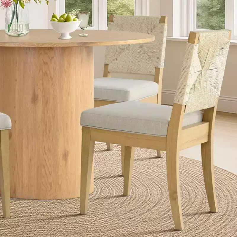 5-Piece Round Dining Table Set, 41.5 Pedestal Table and Beige Upholstered Chairs with Solid Wood Legs for Kitchen or Breakfast Nook-Panipeachy