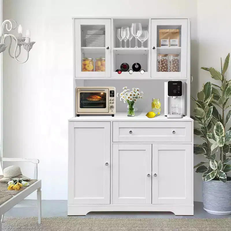 68 Inch Kitchen Pantry Cabinet, Freestanding Kitchen Hutch Cabinet with Wine Rack, Drawer and Door Shelves