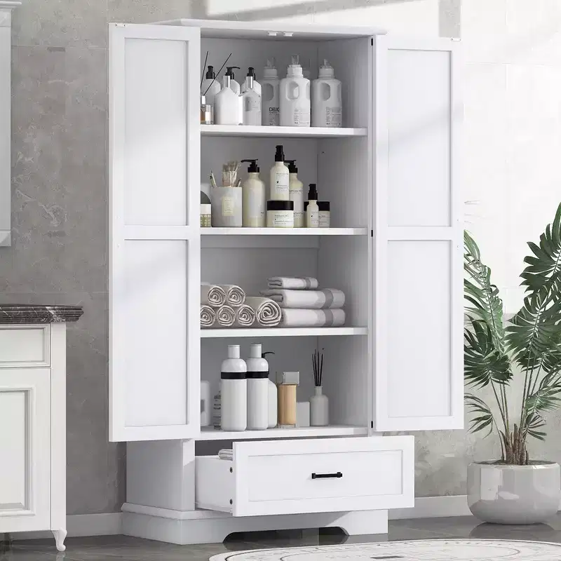 69 Tall Bathroom Storage Cabinet, Freestanding Kitchen Storage Cabinet With Adjustable Shelves, Accent Bathroom Cabinet For Living Room Utility Room