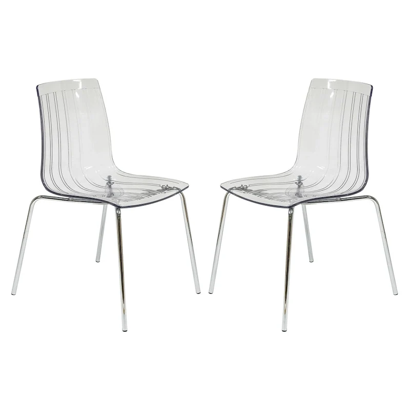Ralph Acrylic Plastic Dining Chair (Set of 2) Chrome Metal Legs Modern Transparent Accent Side Chair for Dining Room & Kitchen