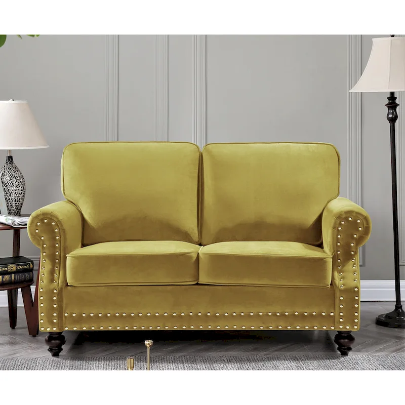 Ramos Nailhead Velvet 3-Piece Set-Loveseat Sofa and Chair