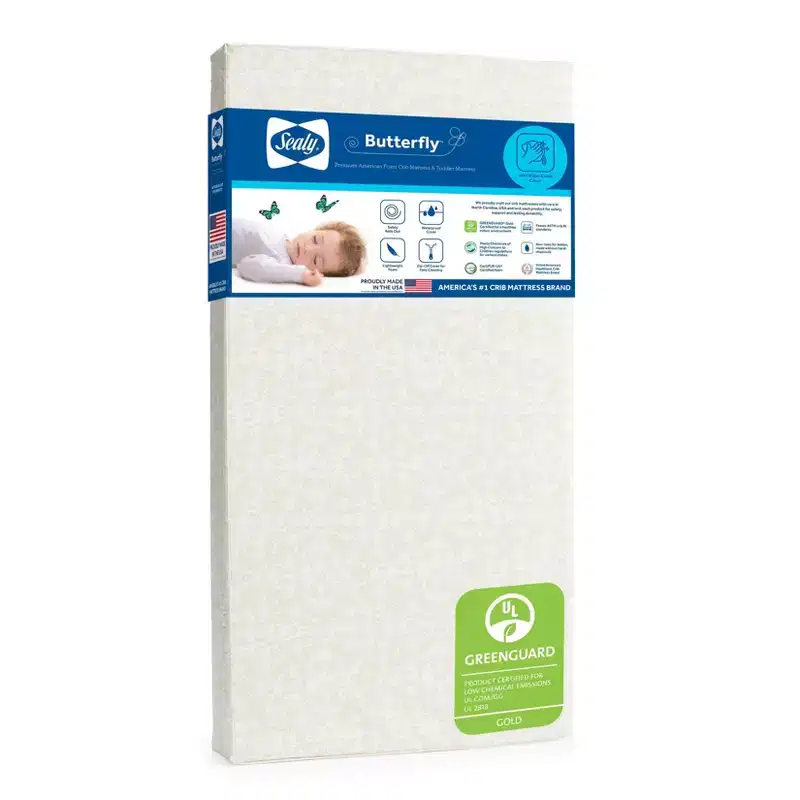 Sealy Butterfly Premium Firm Crib Mattress and Toddler Mattress: Waterproof Vinyl Cover, High-Density Foam, 4 Inch Thickness
