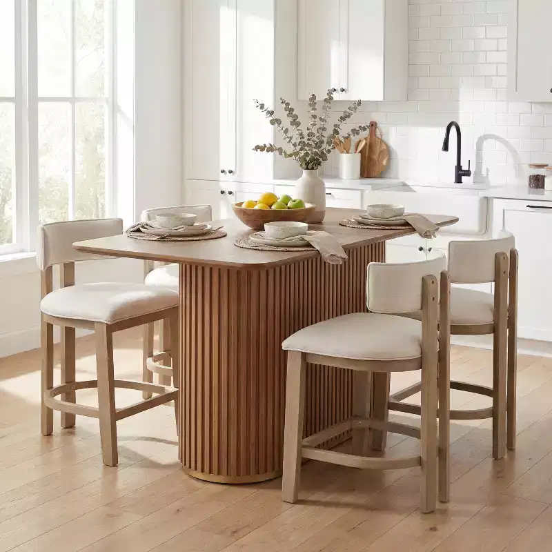 Christopher Knight Home Quini Modern 5 Piece Wooden Dining Set with Pedestal Design and Rubberwood Legs