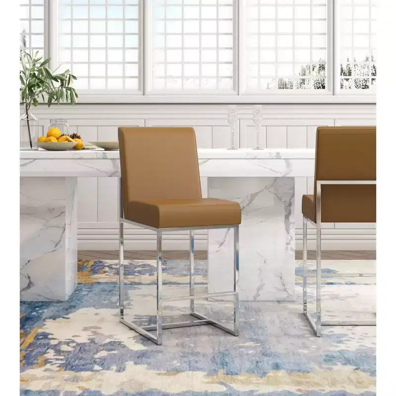 Set of 3 Element Upholstered Stainless Steel Counter Height Barstools - Manhattan Comfort