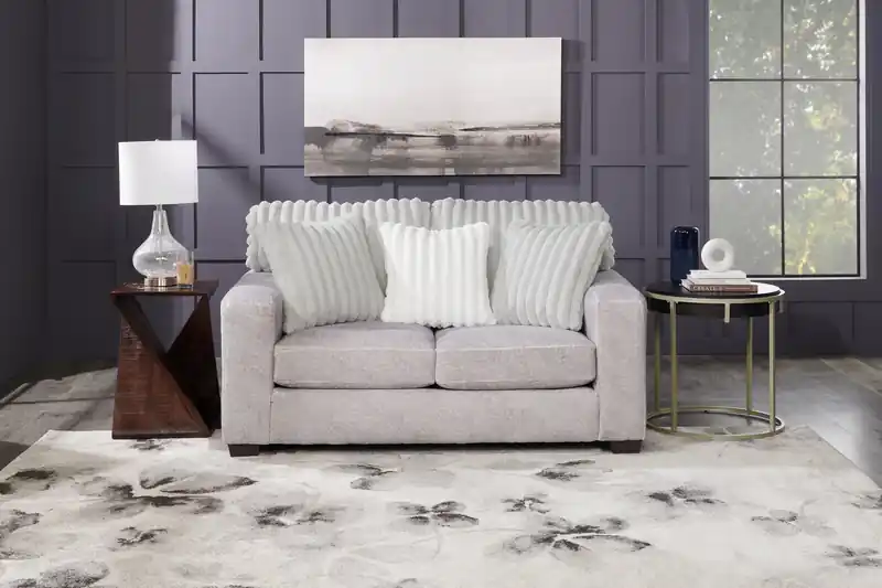 Made in Canada 67 Chenille and Faux Fur Fabric Loveseat with Removable Cushions - Plush Paloma Grey