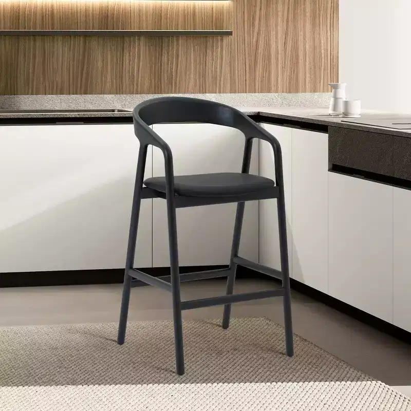 Armen Living Apache Wood and Faux Leather Barstool Black Oak