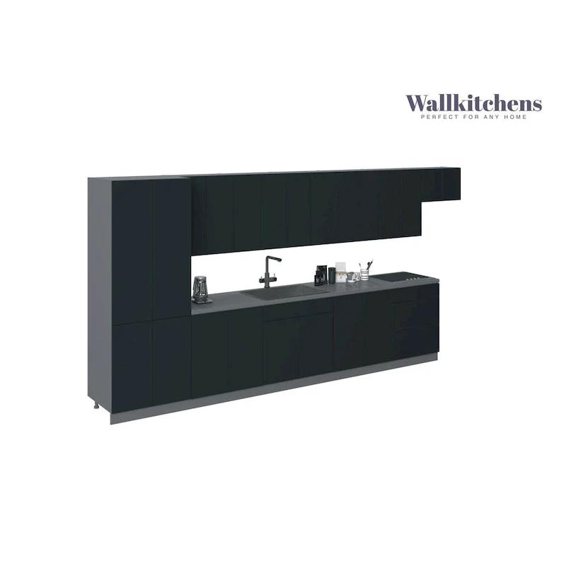 Modern Kitchen Cabinet Set Black Base 15ft Wide 174x24, Soft-Close, Adjustable Shelves