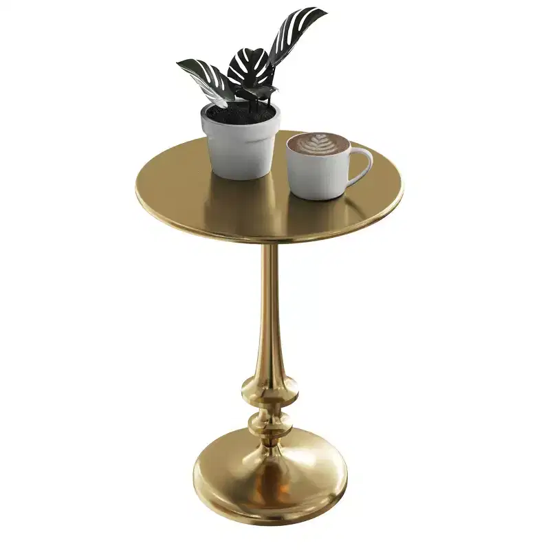 Iron Pedestal Side Table with Antiqued Brass Finish Vintage Living Room Furniture
