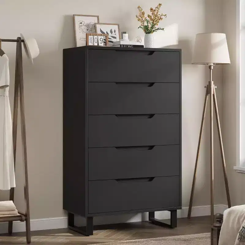 5 Drawer Dresser for Bedroom, 50 Tall Wooden Vertical Chest, Freestanding Storage Cabinet for Living Room, Hallway, Entryway