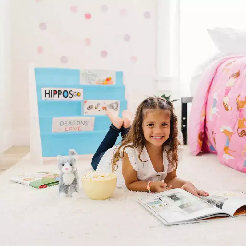 Kids' 4-Tier Bookshelf – White/Aqua, MDF, Ages 3+