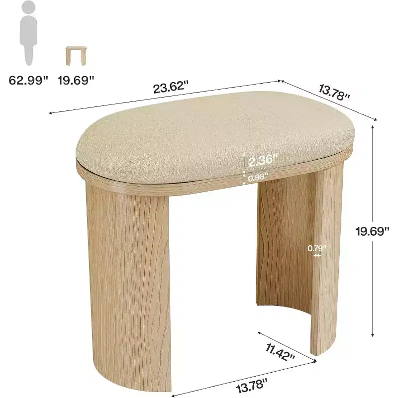 Lantine 23.6-Inch Vanity Stool Chair, Ottoman Stool Foot Rest for Couch with Cushion,Small Entryway Bench for Living Room, Bedroom, Makeup Room, Beige