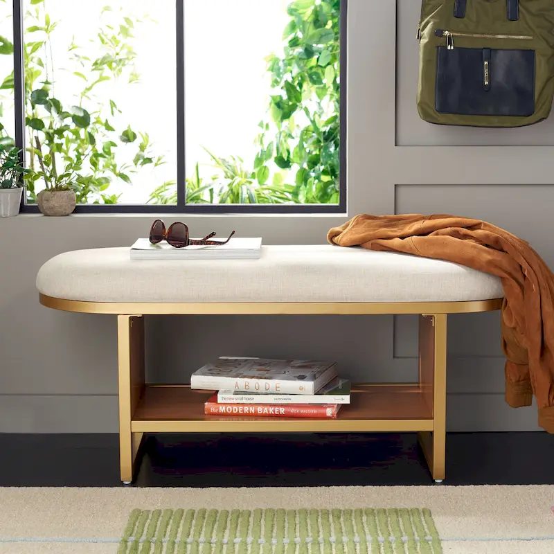 SAFAVIEH Home Collection Iona Open Shelf Bench W/Cushion - 42 W x 15 D x 18 H