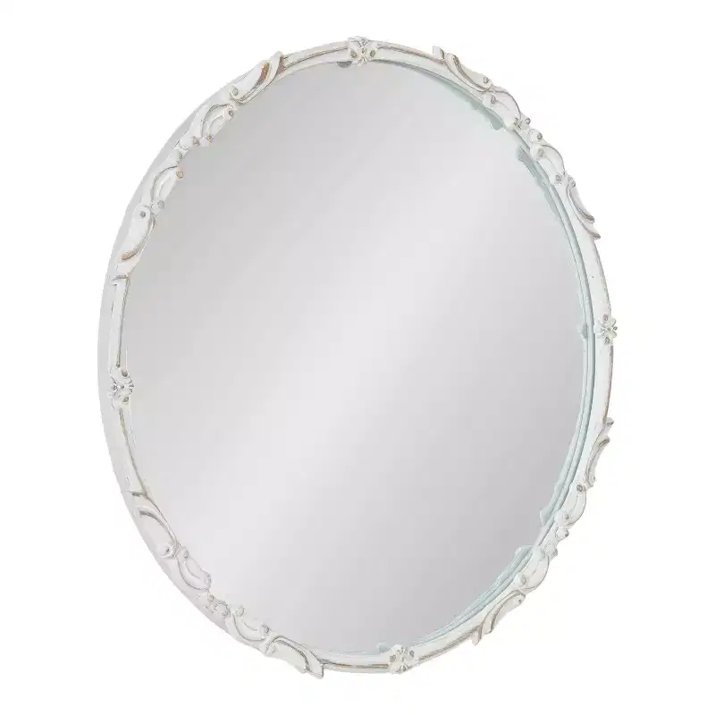 24" Diameter Brynley Decorative Wall Mirror White - Kate & Laurel All Things Decor: Glam Style, No Assembly Required