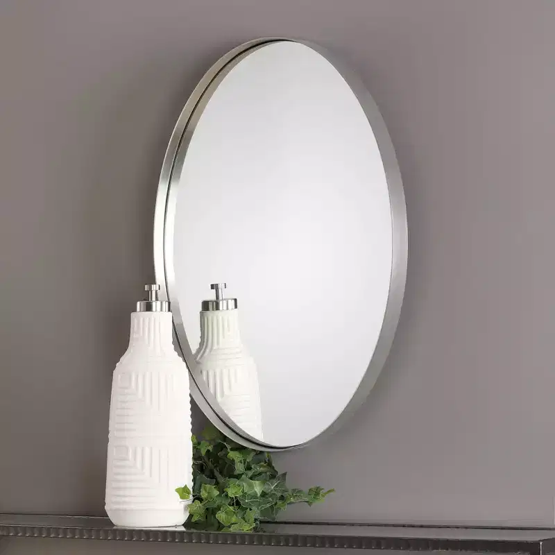 Uttermost Oval Vanity Decorative Wall Mirror Modern Plated Brushed Nickel Steel Frame 20 Wide for Bathroom Bedroom Living Room