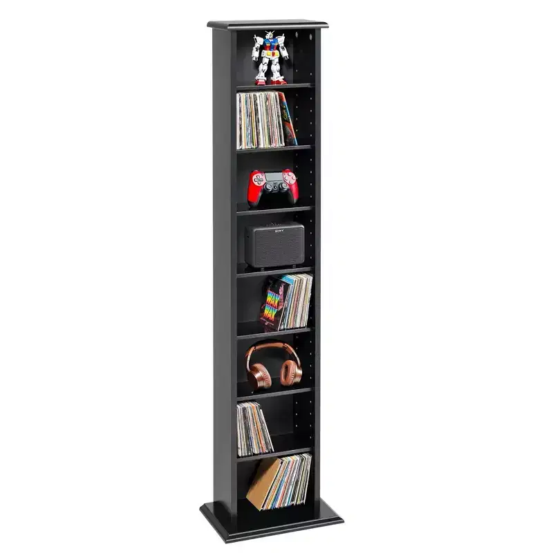 Black Slim Media Storage Tower, 7-Shelf, 1-Person